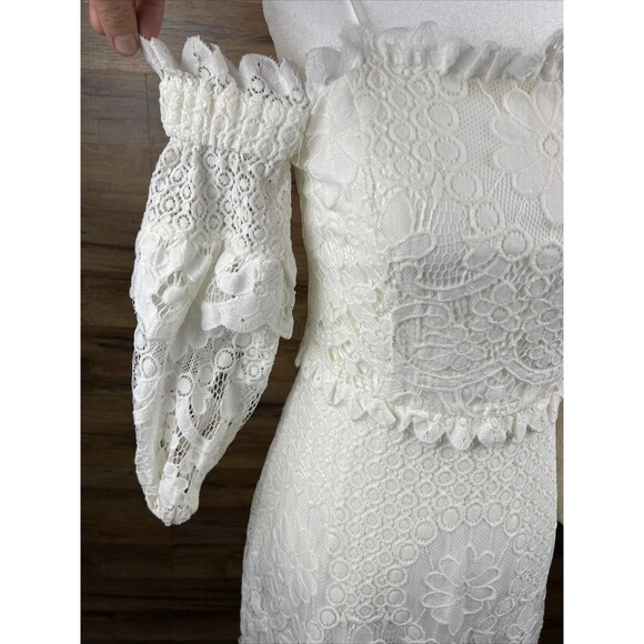 New Coquette Dress Parker Irma Sz 4 Lace Overlay Off the Shoulder White $228 - Picture 8 of 16